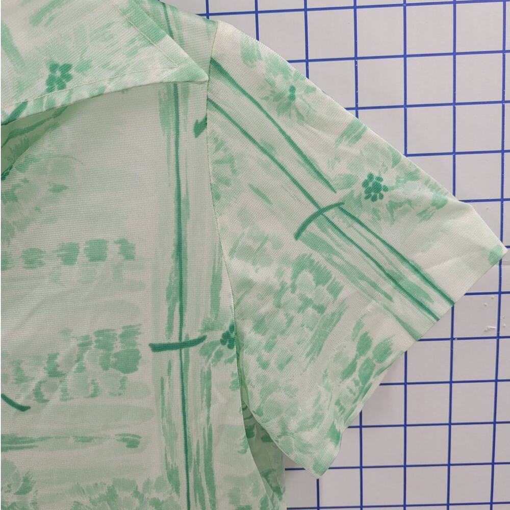 Vintage Graff Green Floral Short Sleeve Blouse Single Stitch Button Down‎ Top - Picture 9 of 12
